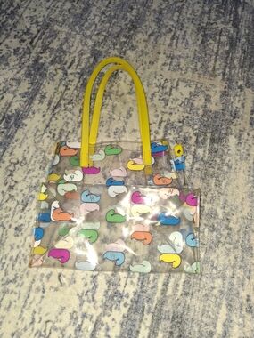 Clear Multicolor Whale Print Tote with Yellow Handles